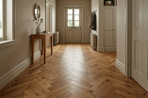 Home Choice Engineered Rustic Oak Herringbone 10mm x 90mm Butterscotch Brushed UV Lacquered