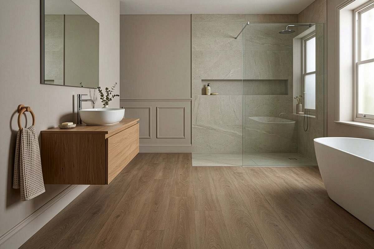 Spectra Luxury Gluedown Vinyl Flooring Greige Oak Plank