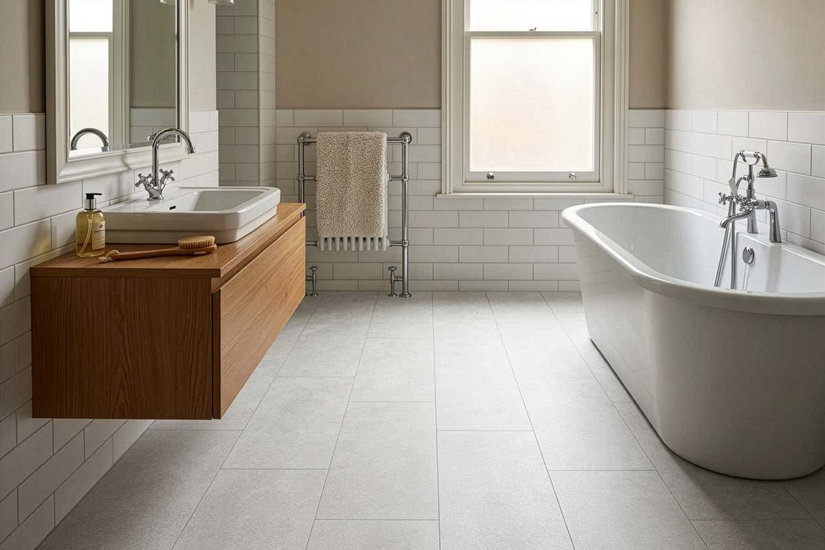 Spectra Luxury Gluedown Vinyl Flooring Chalkstone White Tile