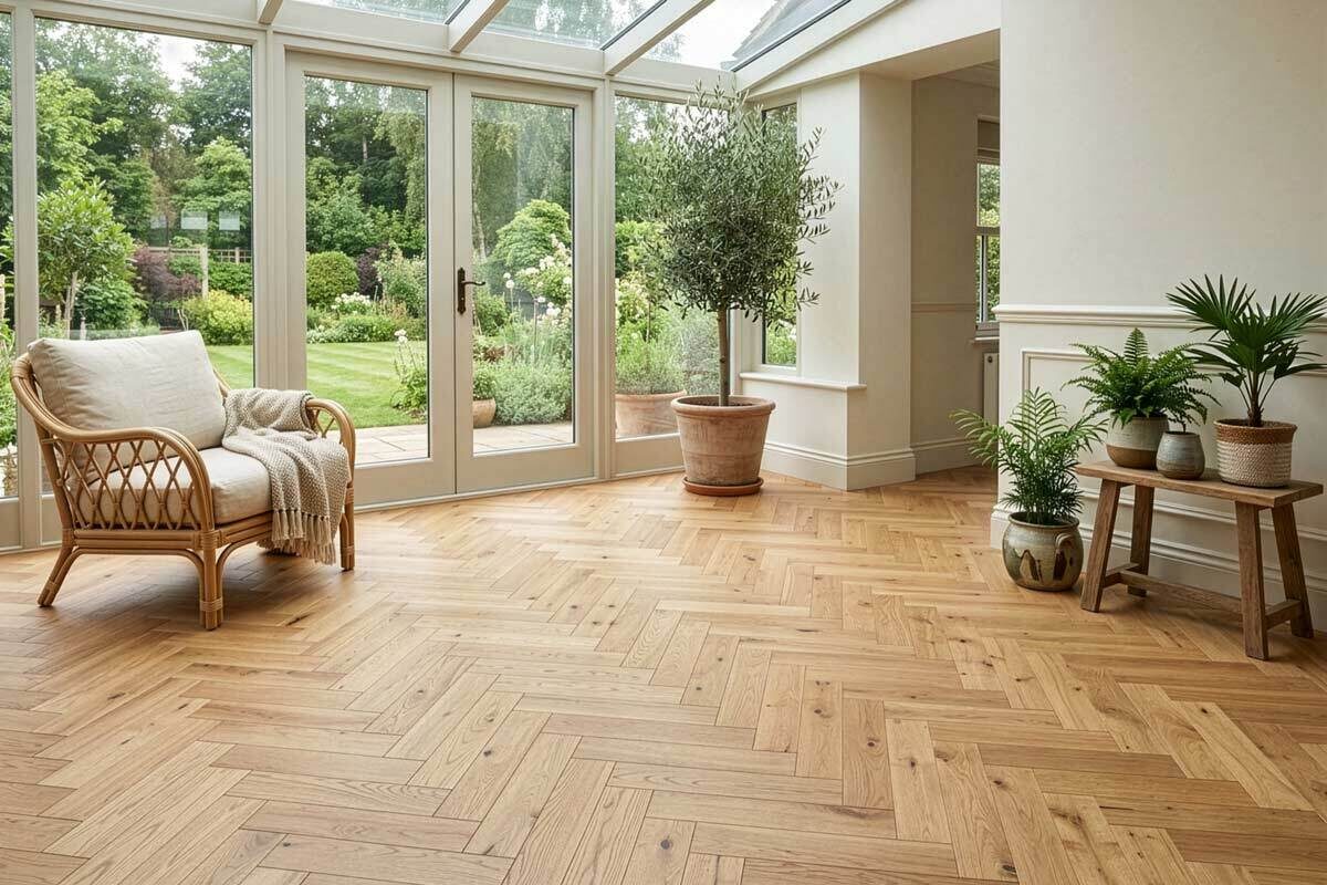 Home Choice Engineered Rustic Oak Herringbone 10mm x 90mm Natural UV Oiled